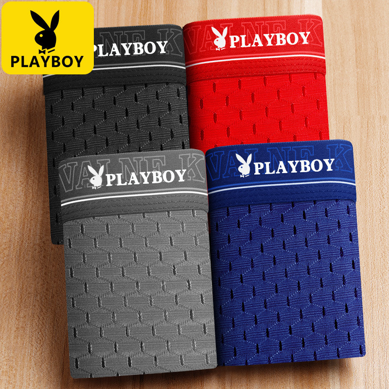 Playboy Vip Men's Underwear Sexy Transparent Boxer Briefs Ice Silk Mesh Summer Breathable Boxer Briefs Thin