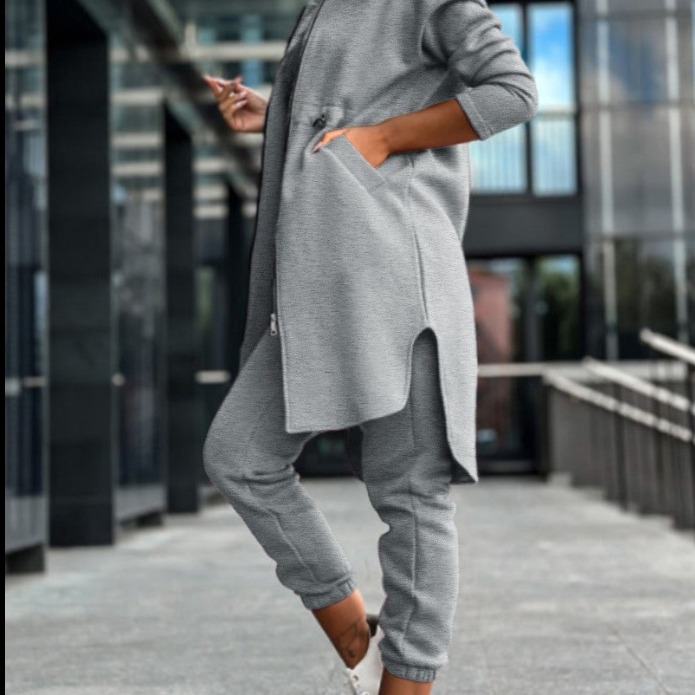 Damkläder nytt mode avslappnad tröja med huva i fleece kostym damkläder_voghion.com