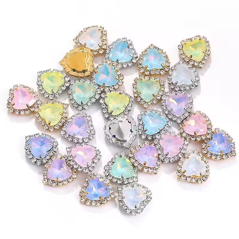 Love heart surround peach heart mocha crystal buckle hand sewing…