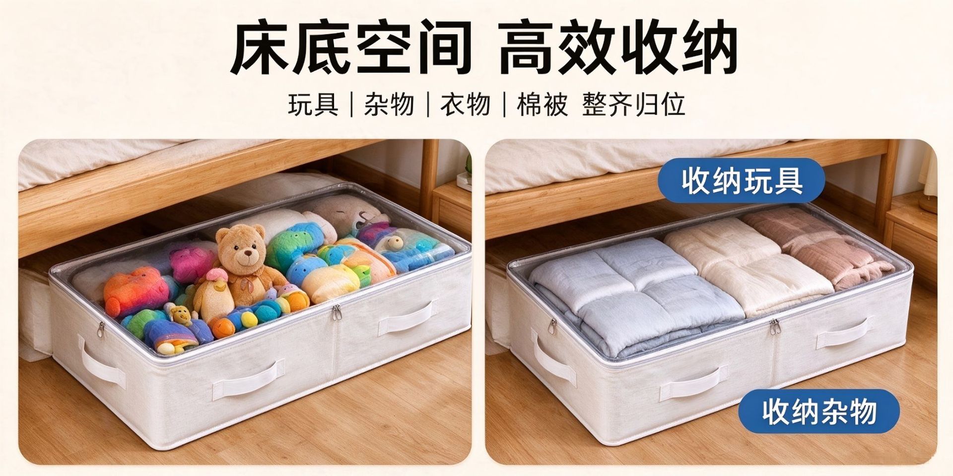 跨境床底衣柜整理箱储物箱可视折叠床底收纳箱单件装整洁美观收纳