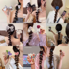 珍珠甜美不伤发发绳女款高弹力头绳泡泡辫编发神器彩色电话线发圈