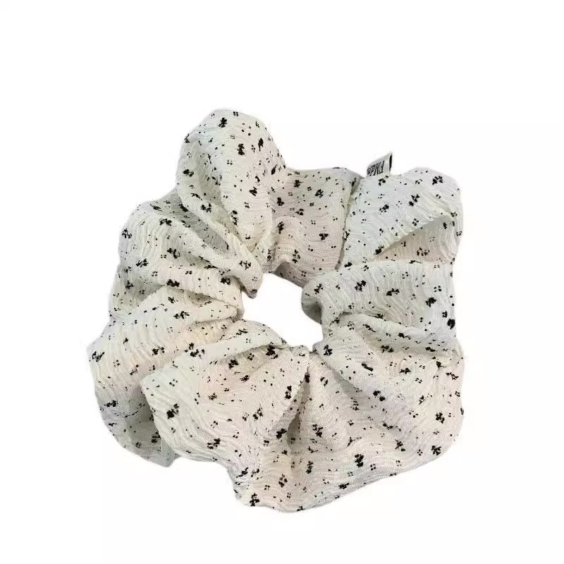 Temperamento negro y blanco flor triturada anillo de cabello de intestino de alta altura elástico de cola de caballo cuerda de cabello no daña el cabello adornos de cabello de cabello de cabello de cabello duradero