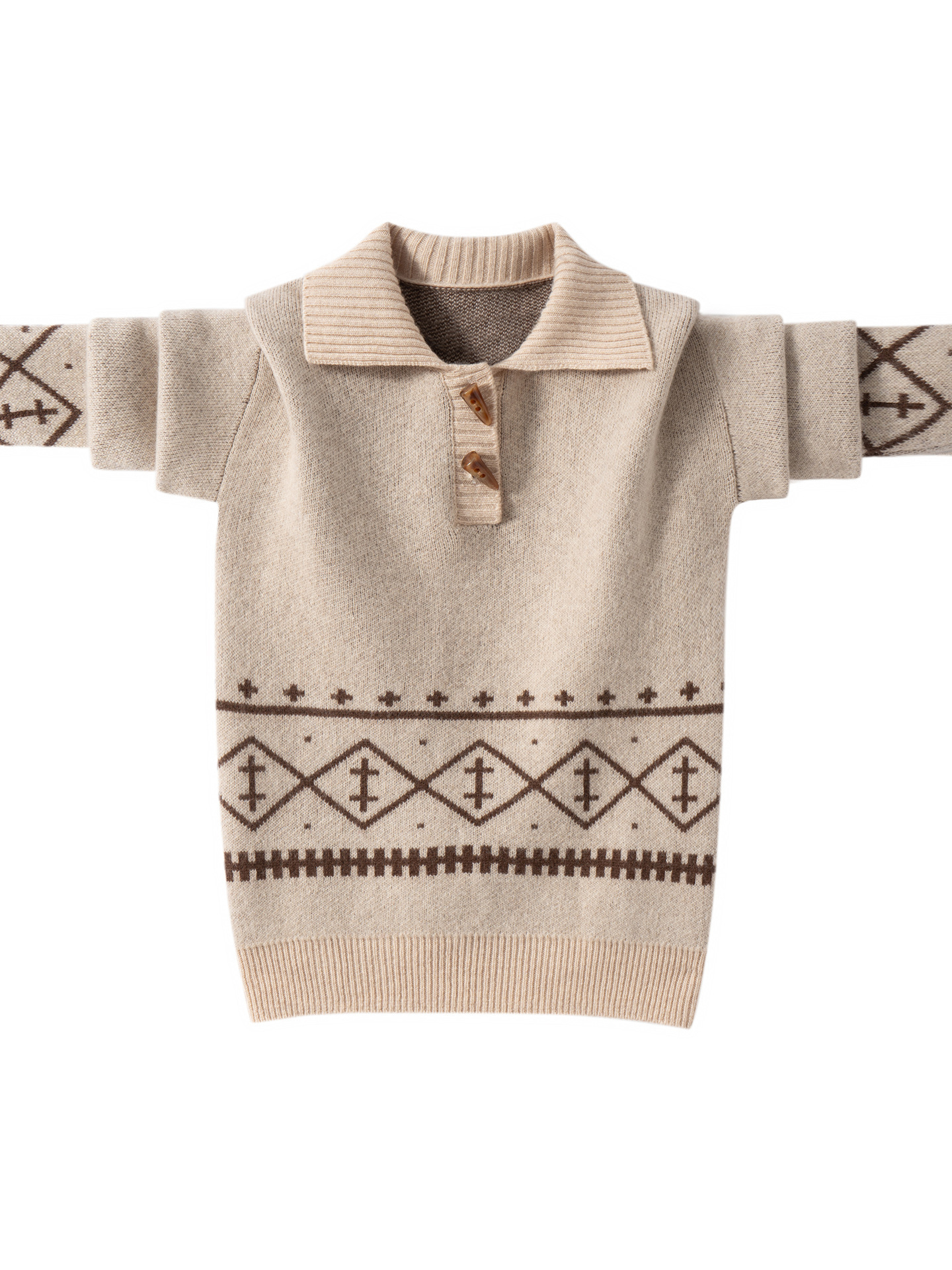 Thick cashmere horn button knitted outerwear top with cashmere undershirt, warm for babies and children, in stock.