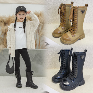 2024 K-Style of Autumn and Winter New Girls' Boots, Kidsren's British Style Princess Boots, Medium and Large Kidsren's Internet Celebrity High Boots
