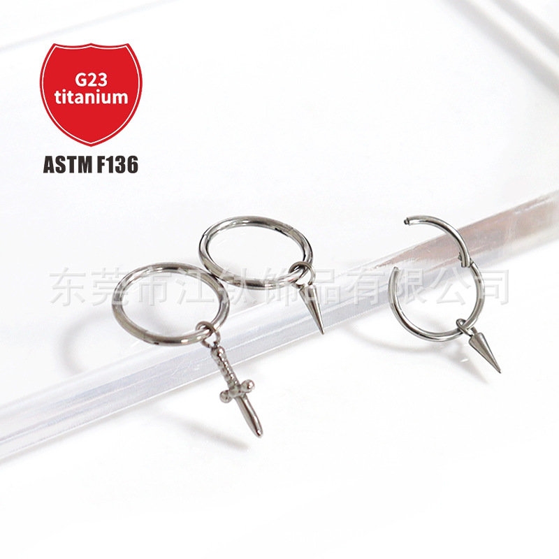 F136 Titanium Nose Ring Earring Pendant Sword Tip Cone Cross-Border G23 Titanium Alloy Body Piercing Jewelry Nose Ring Earring detail image 5