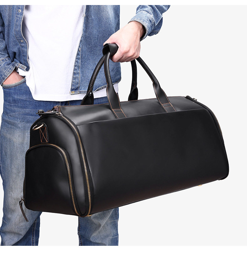 Túi du lịch công tác nam bằng da bò thật, xách tay đại có ngăn giày riêng, 22 inch — Màu cà phê, màu cà phê nâu, màu đen, 4033 đỏ chi tiết 26