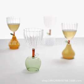 彩色高颜值创意手工玻璃苹果梨水果酒杯系列杯子水杯水果装饰摆