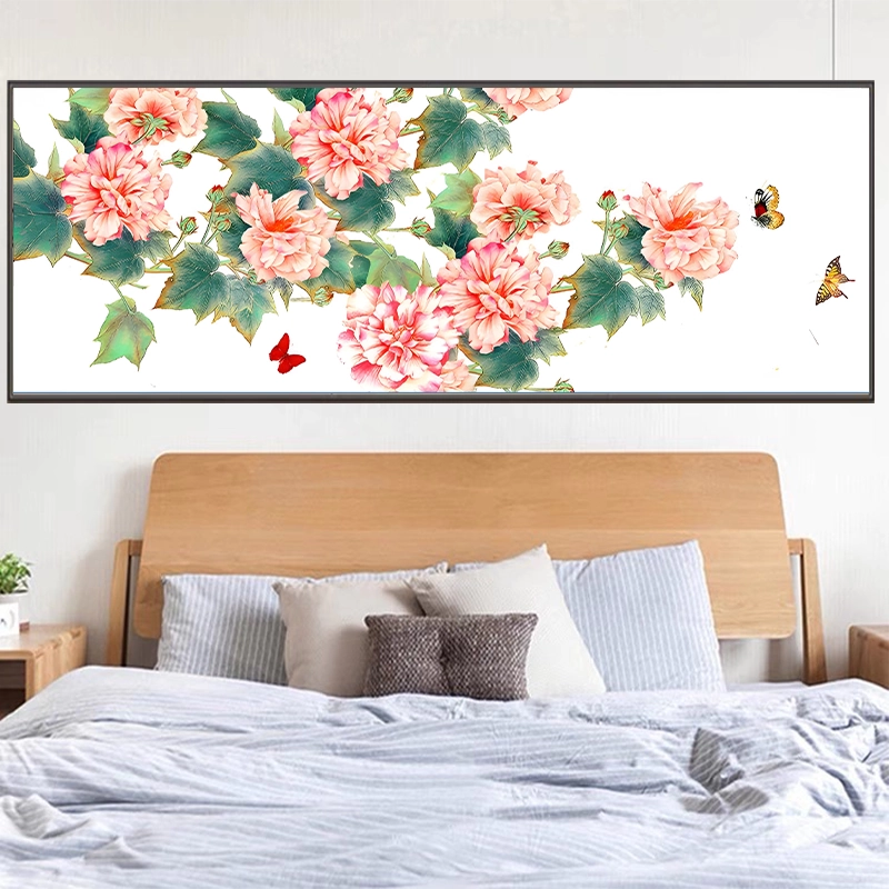 Новый стиль, гостиная, вышивка крестом, цветок пиона, простая современная китайская живопись, большая декоративная картина ручной работы, вышивка линиями