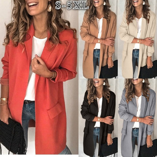 2023 Amazon wish European and American Explosive Autumn and Winter New Solid Color Long Sleeve Fake Pocket Casual Suit Jacket Women's Clothing