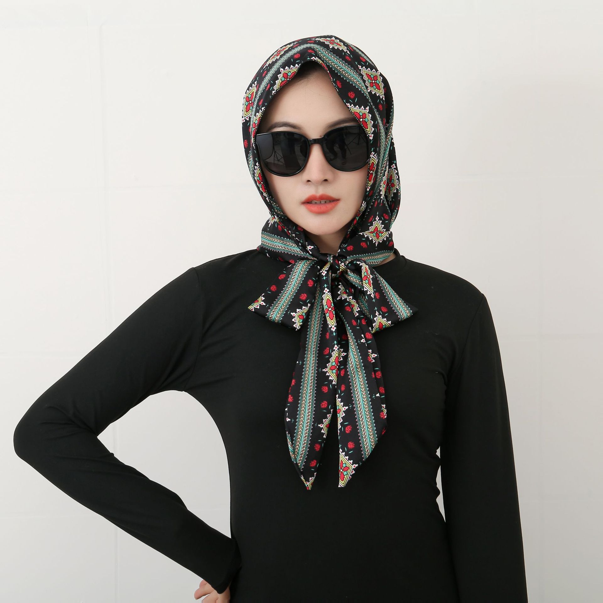 90g Weight Silk Scarf Classification Daily Occasion Satin Material Flower Pattern Summer, Spring Season Women's Gender Printing Design Elegant, Retro Style Women's Elegant Retro Flower Satin Printing Silk Scarf 15