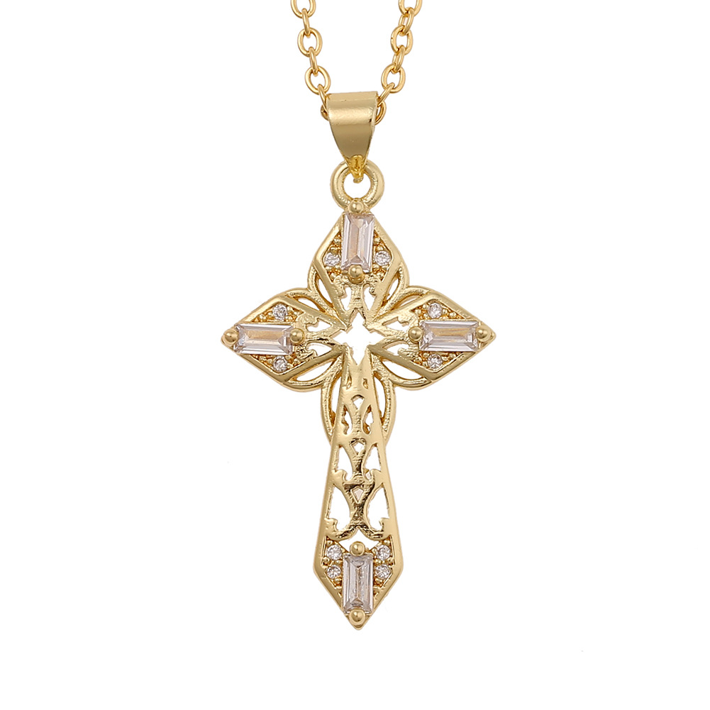 Fashion Cross Copper Zircon Necklace Wholesale display picture 4