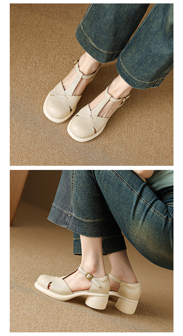 Sandal nữ bao đầu gót vuông đế dày 5cm phong cách ngoại thương — Màu đen chi tiết 6