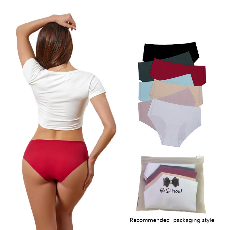 European and American Large Size Seamless Underwear for Women, Solid Color Ice Silk Bikini, Export Low-Waist Fitness Quick-Drying Sports Briefs