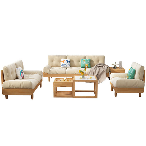 Cloud sofa solid wood fabric Italian minimalist small apartment living room furniture log cream style double modern simple