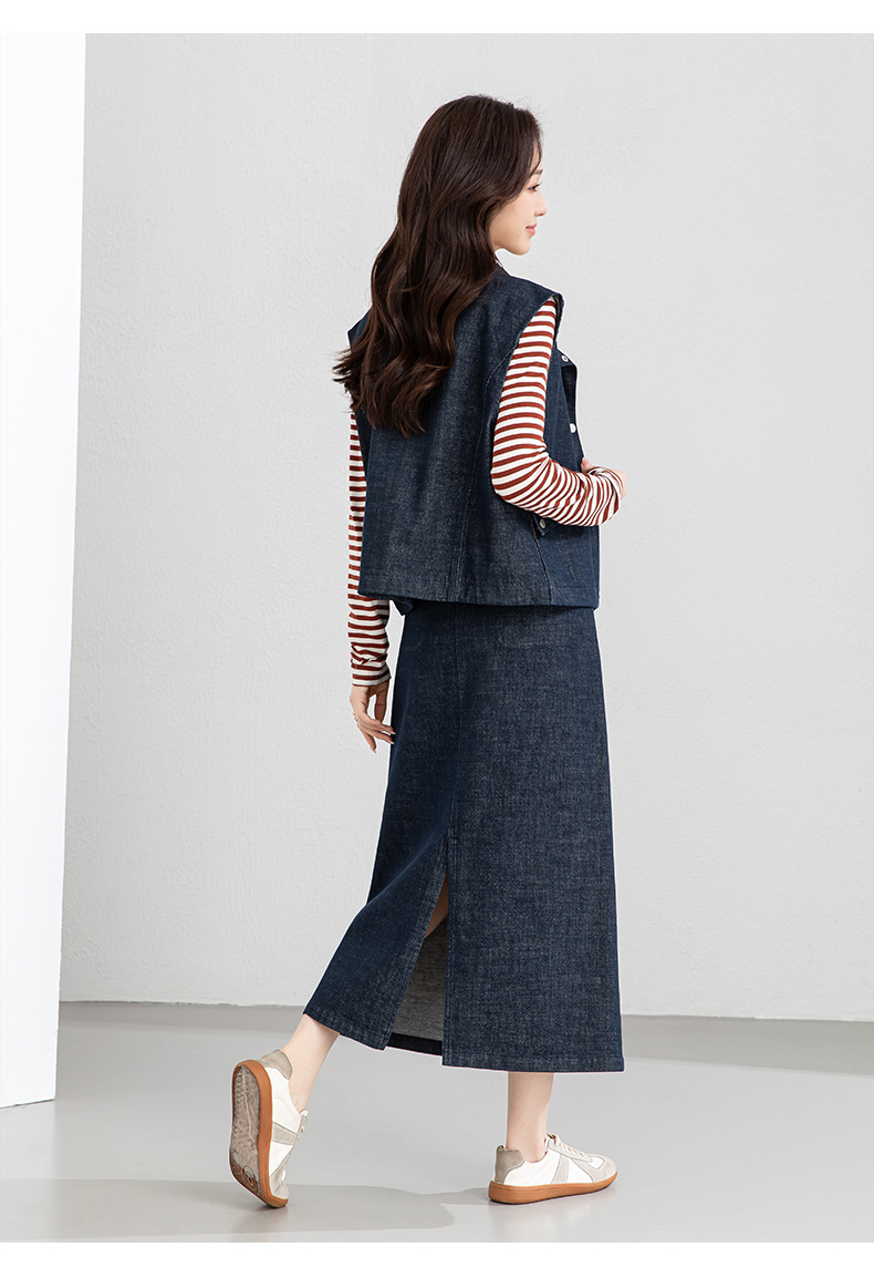 Áo vest gile denim không tay nữ kèm chân váy bút chì phối bộ — Mã màu xanh dương - AC66031 chi tiết 29