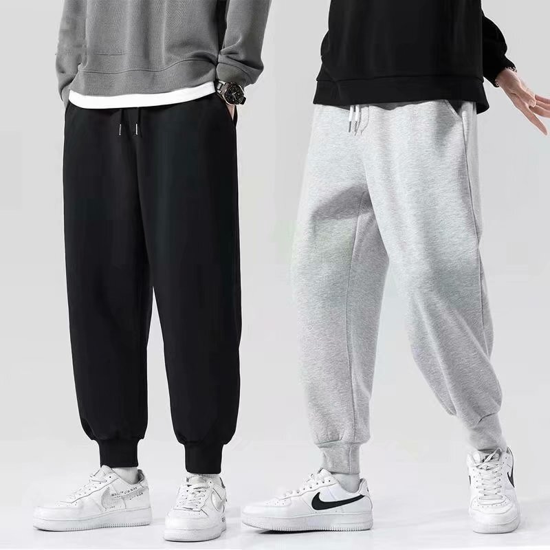 Youth Winter gray pants heavy cotton ankle-tied pants casual sports pants men's loose pants men's and women's same style