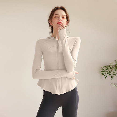 Outerwear Hooded Sweatshirt Long-Sleeve Top with Tied Waist and Lotus Edge Slimming Cute Fitness Outdoor Professional Autumn Sports Wear