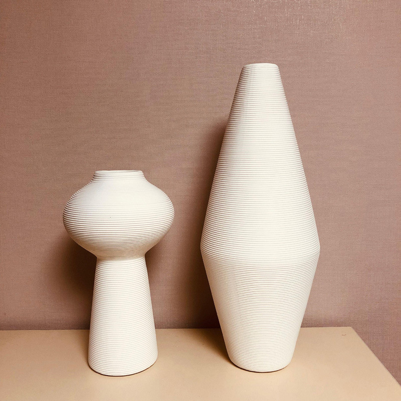 北歐簡約家居客廳插花器裝飾擺設ins侘寂風民宿擺件素胚條紋花瓶