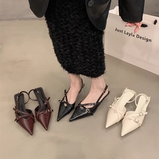 High Heel Shoes Women 2025 Spring and Summer New Retro Pointed Stiletto Heel Belt Buckle Bag Toe Shoes with Skirt Sandals