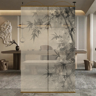 New Chinese ink bamboo painting double-sided transparent screen yarn roller shutter partition curtain curtain curtain porch transparent screen