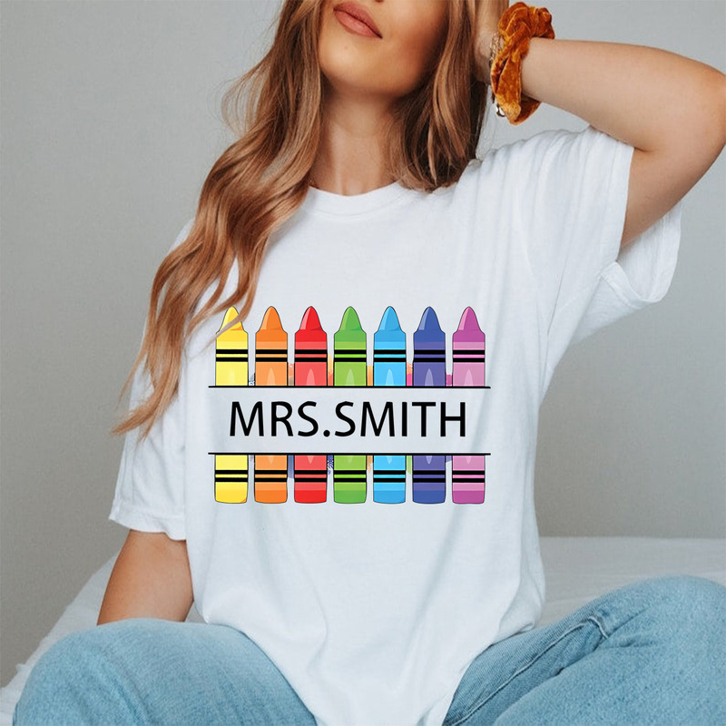 Amazon Pure Cotton European and American Size mrs smith Teacher Back to School Gift T-shirt Women's Short Sleeve Top in stock Round Neck
