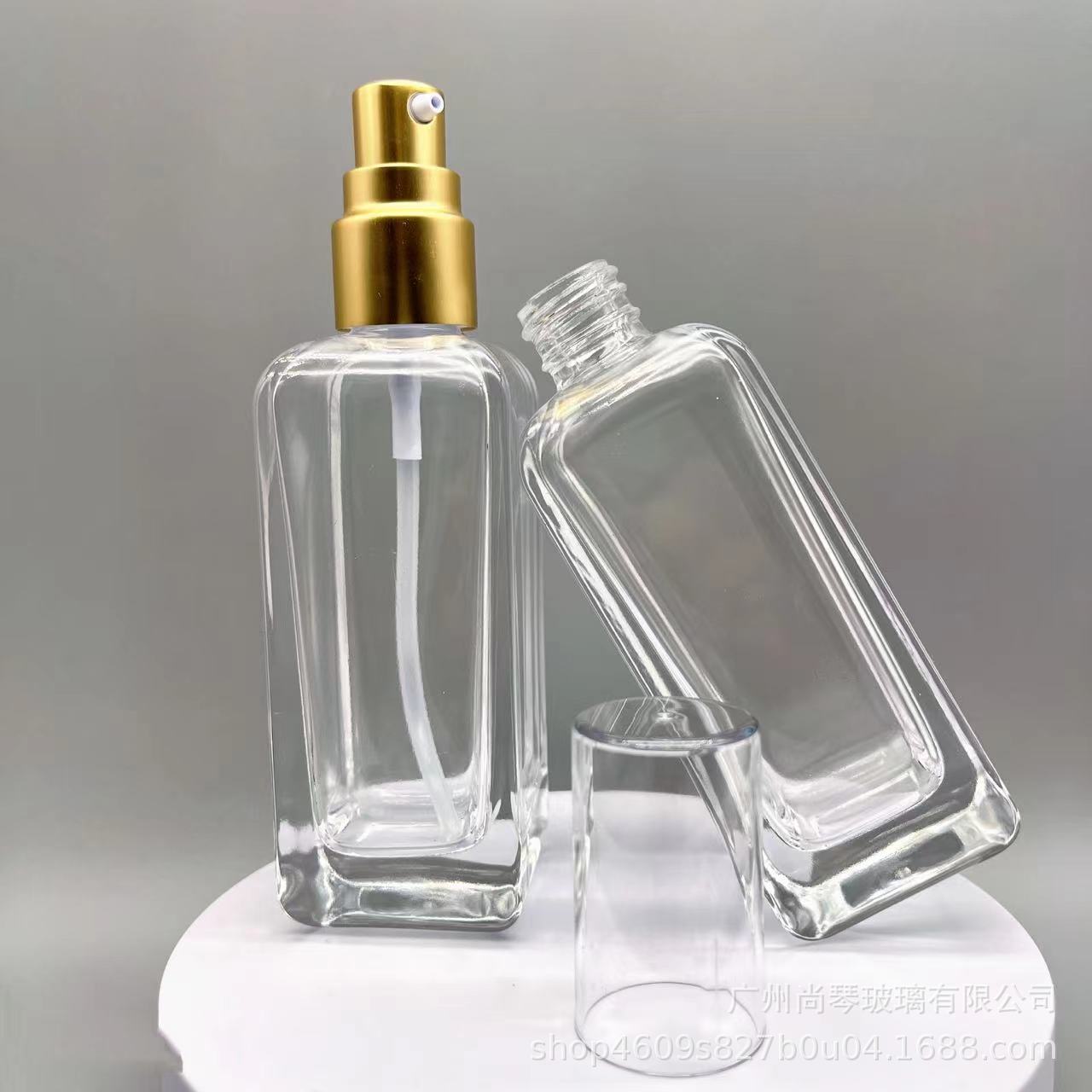 2022 nuevo en stock botella cuadrada 80ml presionando botella de vidrio botella cosmética cuidado del cabello esencia botella de aceite sub-botella