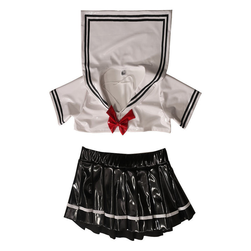 魅力的な日本のかわいい女の子ラテックスアミノ酸ステッチ JK 制服スカートスーツ Q02 スプリットリボン学生制服|undefined