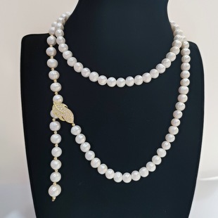 Mother's Day Freshwater Pearl Sweater Chain Gold-Plated Round Pearl Live Broadcast Physical Store Traffic Gift Wholesale