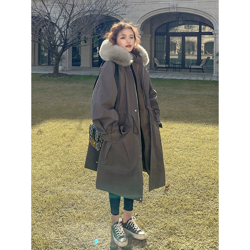 Новая женская парка на осень-зиму 2023 года, средней длины, ниже колена, на флисовой подкладке, утепленное пальто, в стиле тренчкот, хлопковая куртка, пуховик.