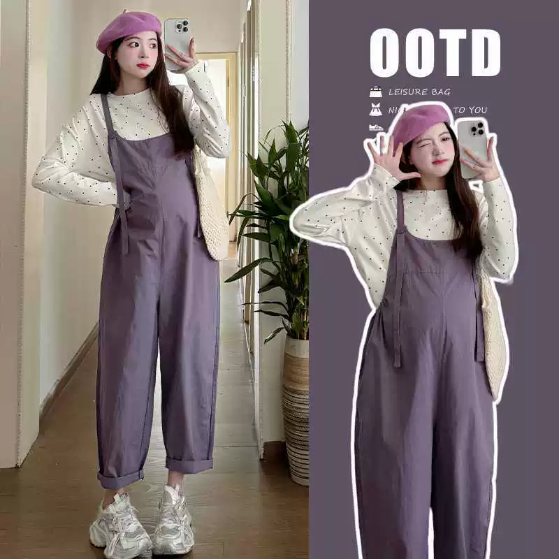 Set for pregnant, T-shirt, overall for leisure, trousers, Korean style