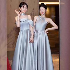 ブルーグレーの花嫁服高級大衆2025新型夏のシンプルな気質姉妹団のドレスは日常的に着ることができる