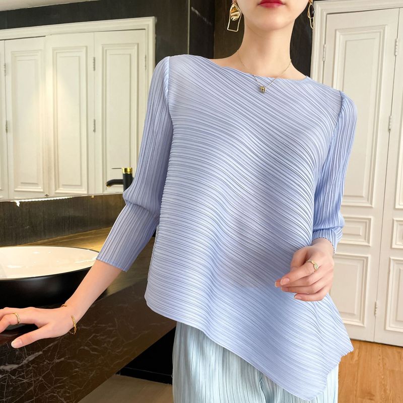 Counter Quality 2024 Autumn and Spring Ins Style Classy Pleated Top Loose, Comfortable, Fresh, Personalized Fashion Bright Color T-Shirt