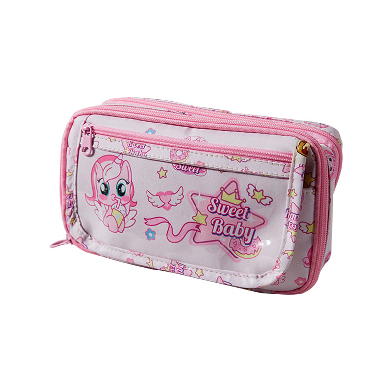 Sweetheart-Bolsa de lápices de gran capacidad para bebé, bolsa transparente para el dolor de sándwich, bonita caja de lápices rosa para escuela primaria