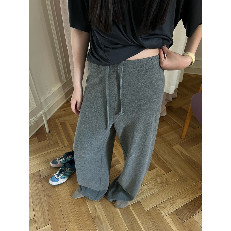 POXFFEE/裸肤感一片式直筒休闲裤长裤女新款宽松阔腿bf慵懒风裤子|undefined