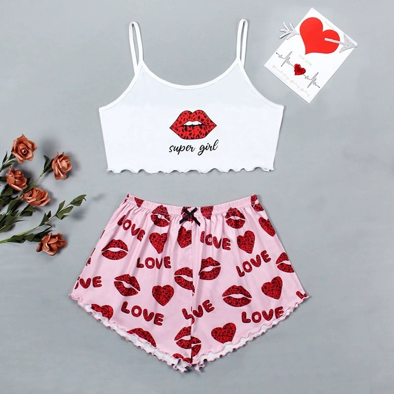 2025 Wish European and American Cross-Border Amazon Aliexpress Hot-Selling Printed Suspender Tube Top Shorts Home Clothes