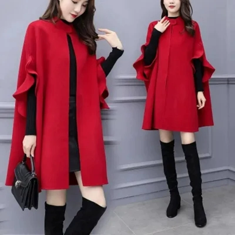 Демисезонное шерстяное пальто, однотонная куртка, тренчкот, plus size, британский стиль, А-силуэт