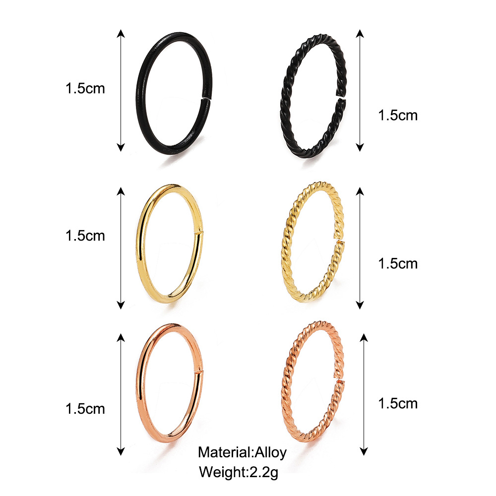 New Personality Closed Mouth Ring Nose Ring Creative Punk Gold And Black Ring 6 Packs display picture 1