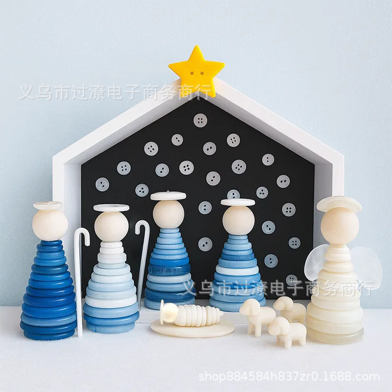 独立站新款DIYButton Nativity Scene Kit纽扣圣诞场景装饰品礼物|undefined