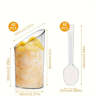 Oblique beveled straight tube Pudding cup chaff cup jelly cup hard plastic thickened small capacity disposable mousse cup with spoon