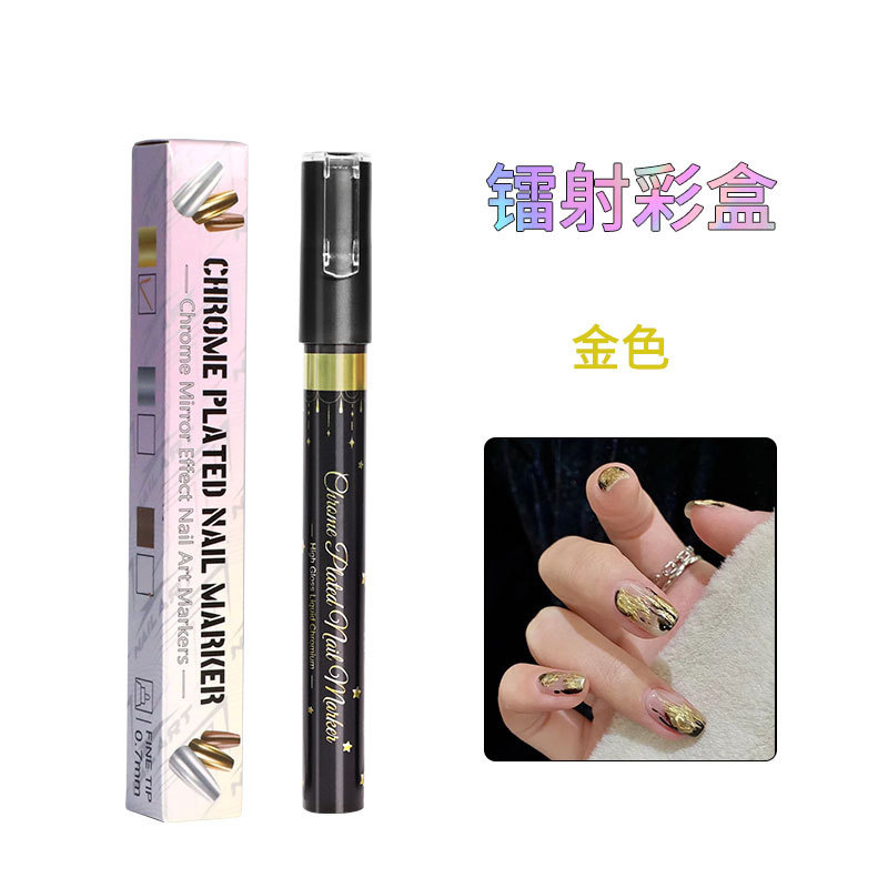 Cruz-frontera uñas arte graffiti pluma cromado espejo de metal marcador pintura flor gancho oro y plata pintado uñas arte pluma