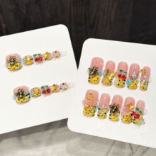 黄樱碎金立体樱桃点缀脚甲贴片显白减龄纯手工精致百搭穿戴美甲款