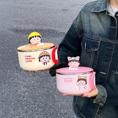 304ステンレスの泡の碗のちびまる子の大きいサイズの丸い学生の泡の杯の蓋の携帯の食器のセット