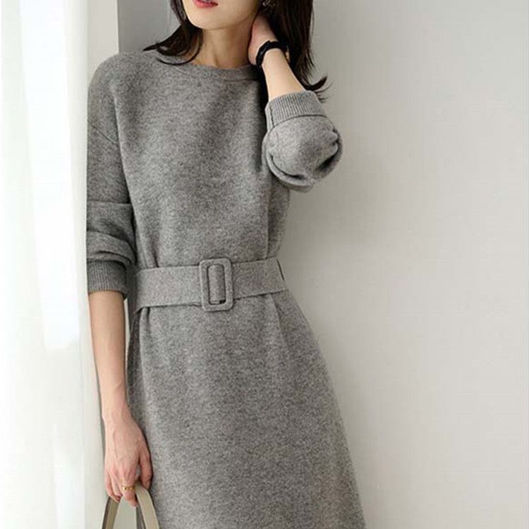 Autumn And Winter Mid-length Sweater Skirt Match With Coat Inner Leisure Loose Dress
