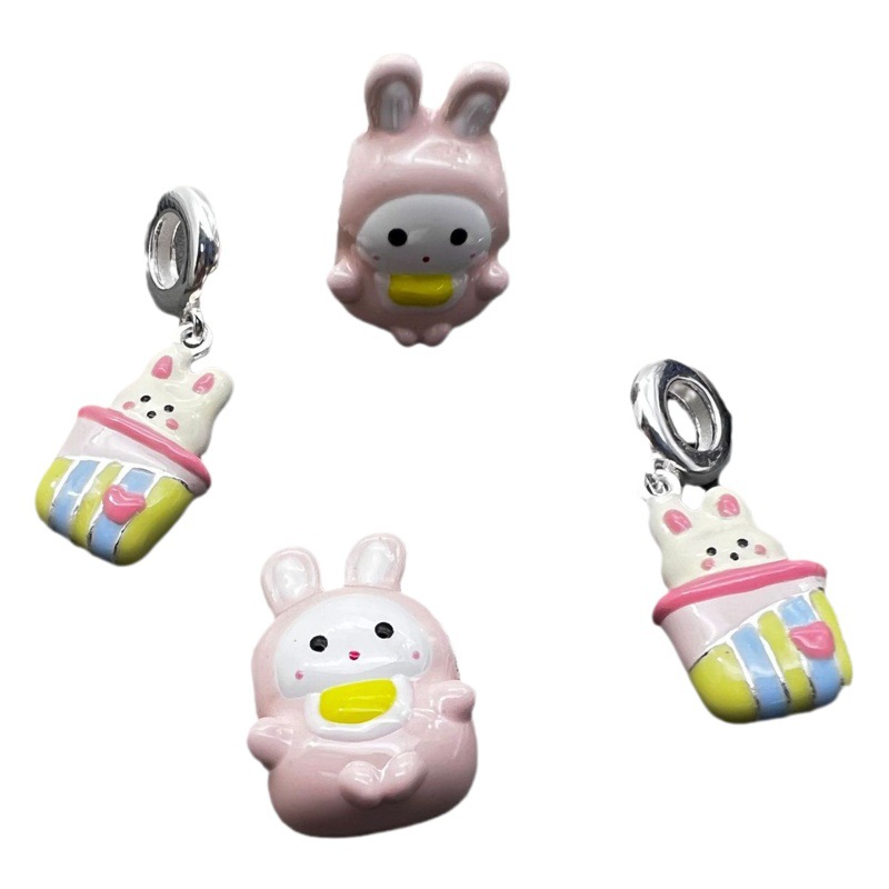 S925 plata esterlina goteo aceite lindo conejito de dibujos animados con cuentas nueva pulsera colgante DIY pulsera accesorios para niñas