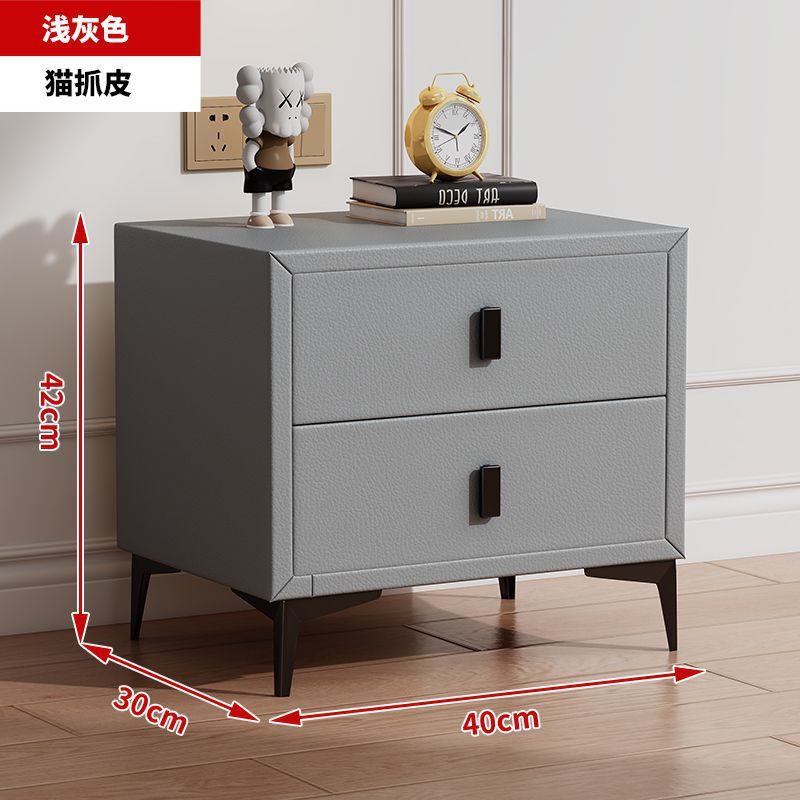 Mesa de cama de lujo ligera cuero moderno de madera maciza almacenamiento de dormitorio simple pequeño gabinete de cama almacenamiento de tablero de roca doméstico