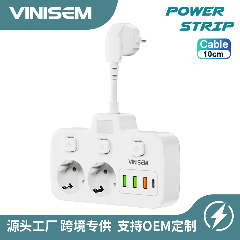 欧规插孔欧规转换器带USB type C快充usb插座亚马逊欧美排插