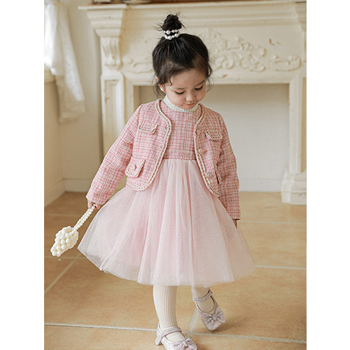 Qiu Duomeng girls' small fragrant style jacket princess skirt suit 2024 new spring and autumn children's sweet and cute dress