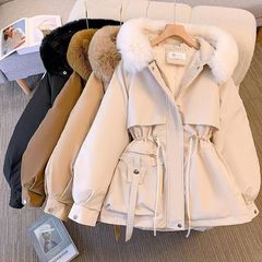 派克服女短款收腰显瘦连帽大毛领加绒羽绒服韩版外套2025冬季新款