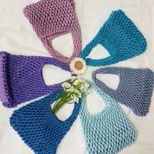 2025新款手工棉线编织包手拎包渔网扣手提包可定制logo