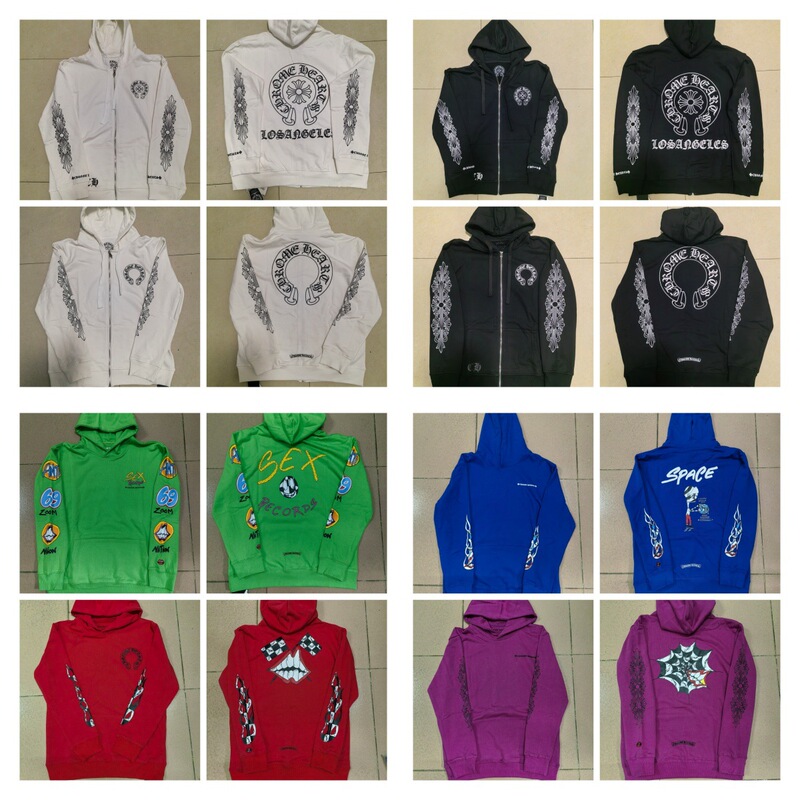 Foreign Trade Trendy Brand Chrome Heart Pure Cotton Terry Zipper Cardigan Hooded Sweatshirt Ready for Sale